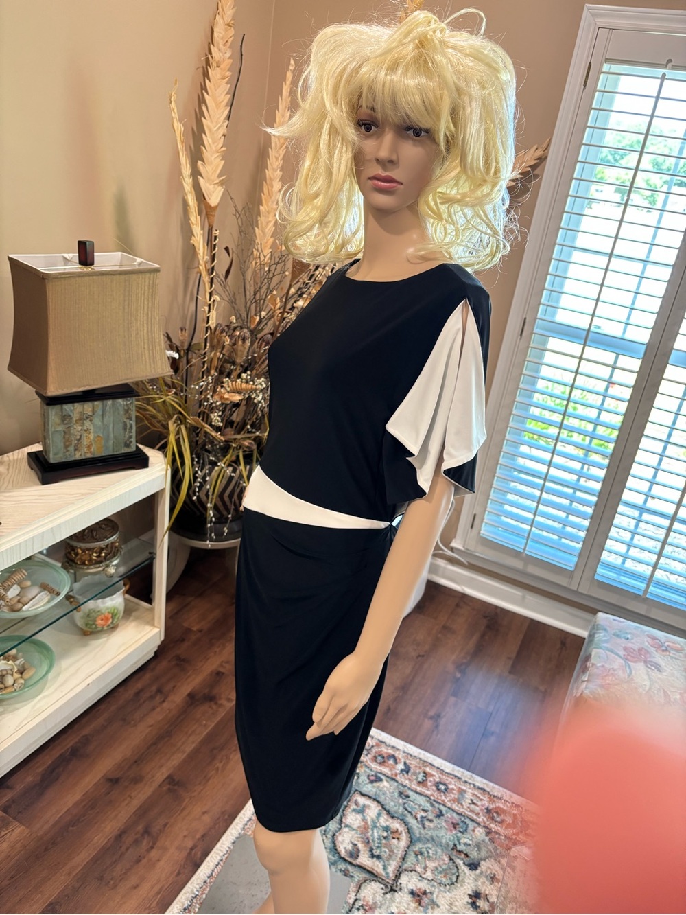 Ralph Lauren Black Dress with White Accent Flutter Sleeves